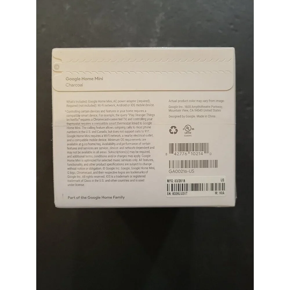 Google Home Mini Smart Assistant Charcoal (GA00216-US) NEW FACTORY SEALED